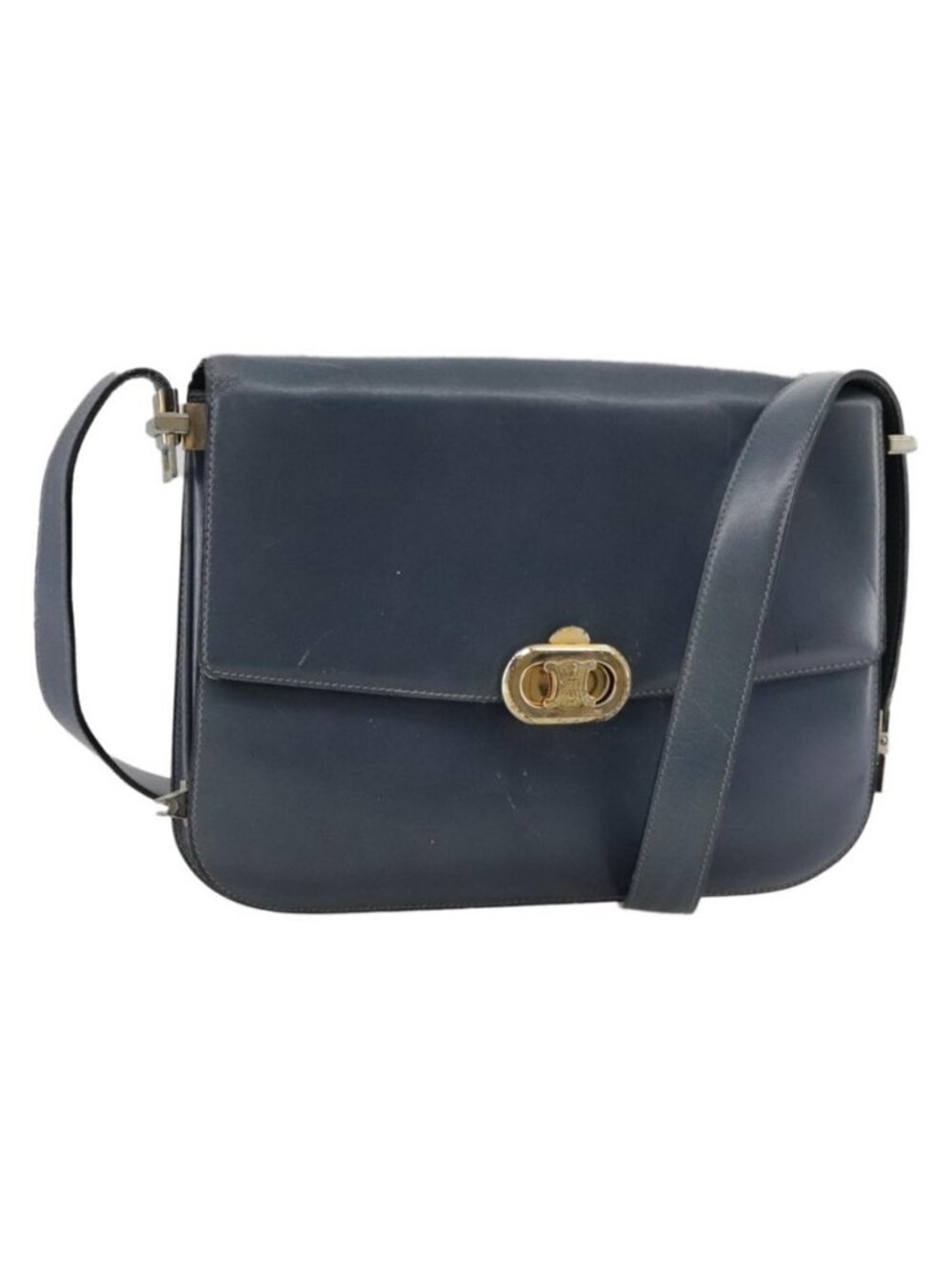 Authentic CELINE Shoulder Bag Leather Blue